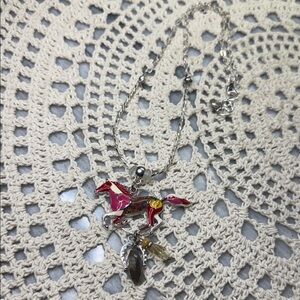 Silver and Red Horse Pendant, labradorite & citrine Necklace